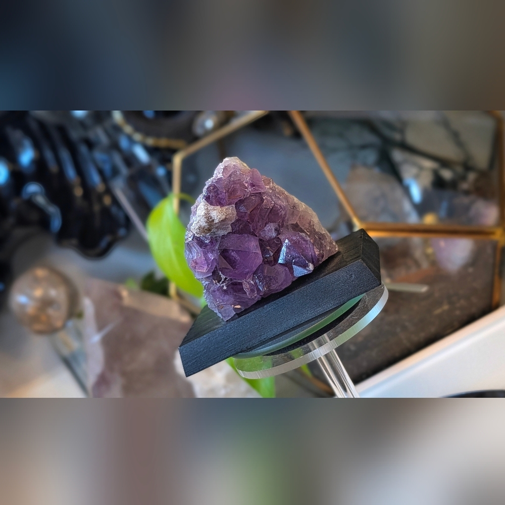 Amethyst & Druzy Calcite Crystal on Stand